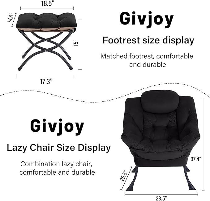 Cozy Lazy Chair and Ottoman, Large Contemporary Accent Lounge Chair Set - Image 3