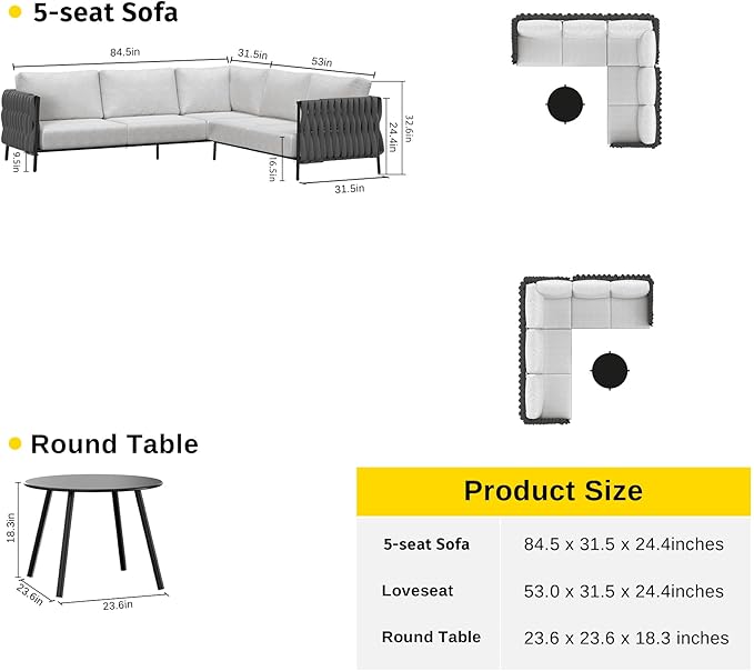 EAST OAK Life Chatter Patio Furniture Set, Outdoor Furniture Corner Sofa Set - Image 7