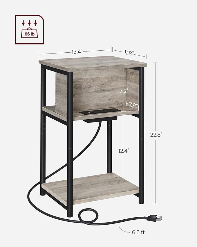 VASAGLE Side Table with Charging Station, 3-Tier End Table with USB Ports and - Image 3