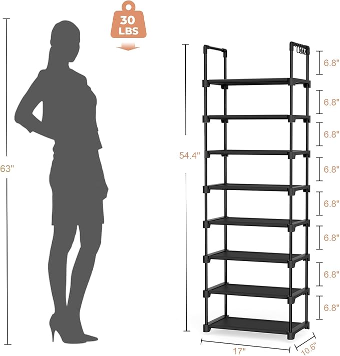 Tall Shoe Rack 8 Tiers, 16-20 Pairs Shoe and Boots Organizer Storage Sturdy - Image 3