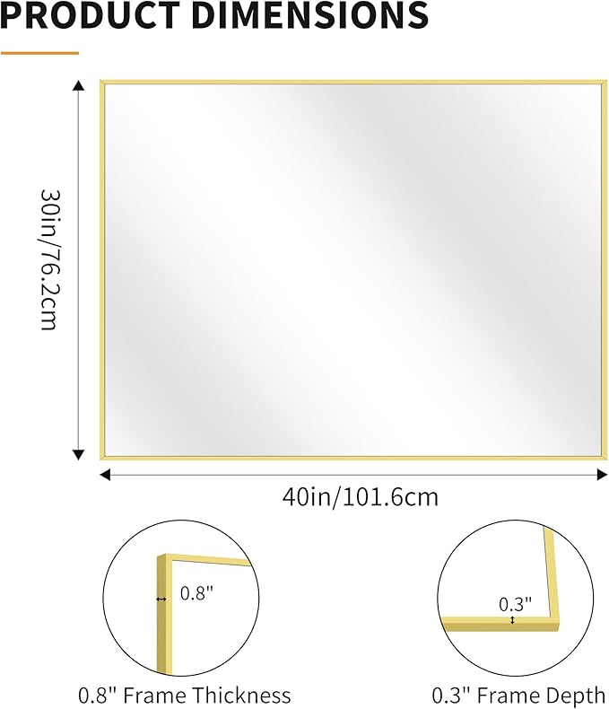 KOCUUY 30x40 Inch Large Gold Wall Mounted Mirror, Aluminum Framed Decorative - Image 8