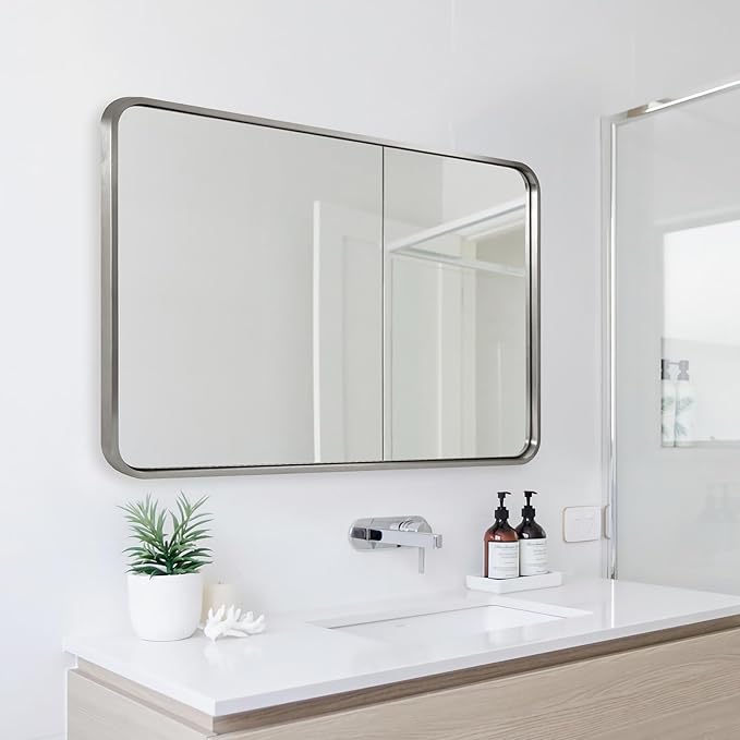 ANDY STAR Brushed Nickel Bathroom Mirror, 40”X30” Satin Nickel Mirror - Image 3