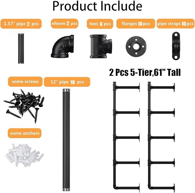 Industrial Pipe Shelf Brackets Wall Mount, Open Black Pipe Shelving - Image 6