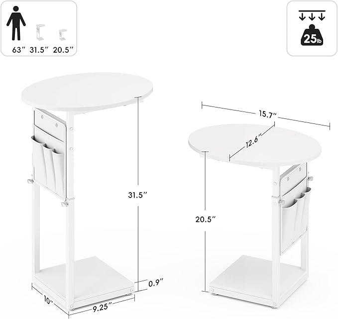 Vagusicc C Shaped End Table, Adjustable Height Small Side Table - Image 3