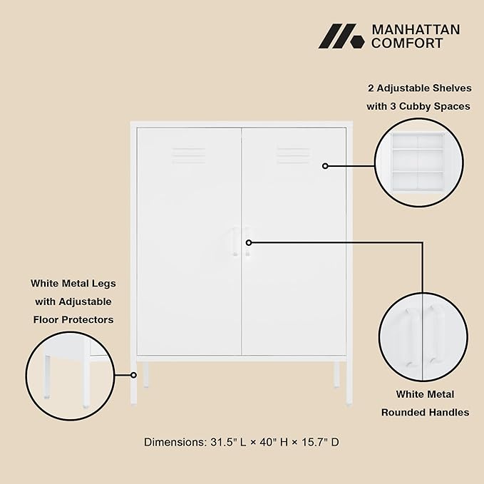 Manhattan Comfort Naomi Modern Metal Accent Cabinet, Minimalist Storage Cabinet - Image 4