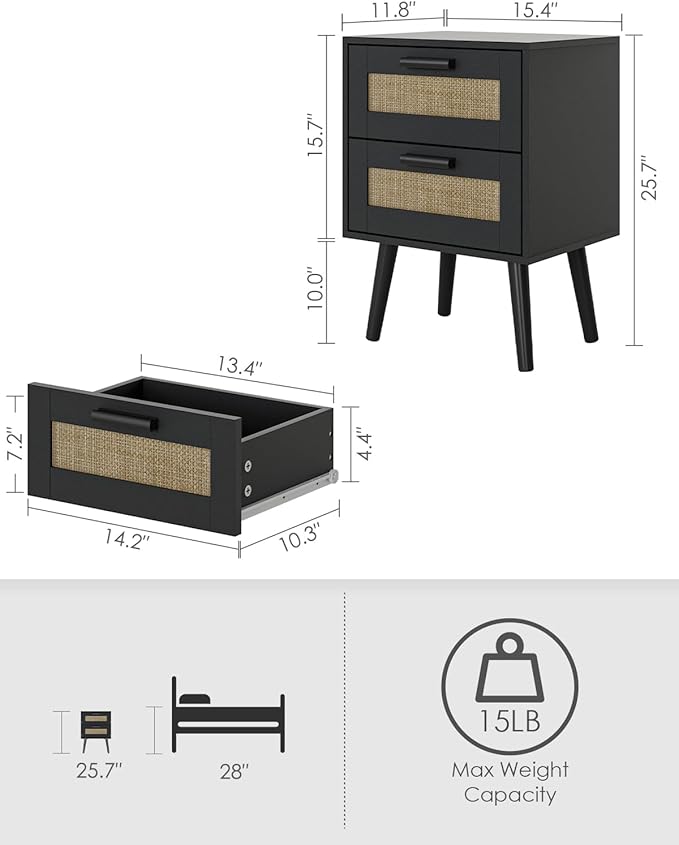 Masupu Rattan Night Stand, Modern nightstand Boho Bedside Table - Image 2