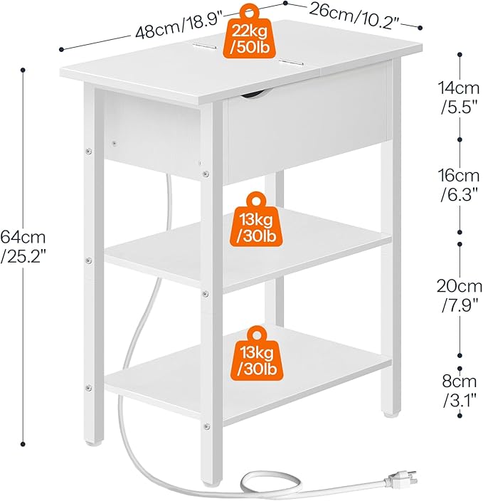 HOOBRO End Table with Charging Station, Narrow Side Table, Flip Top Nightstand - Image 3
