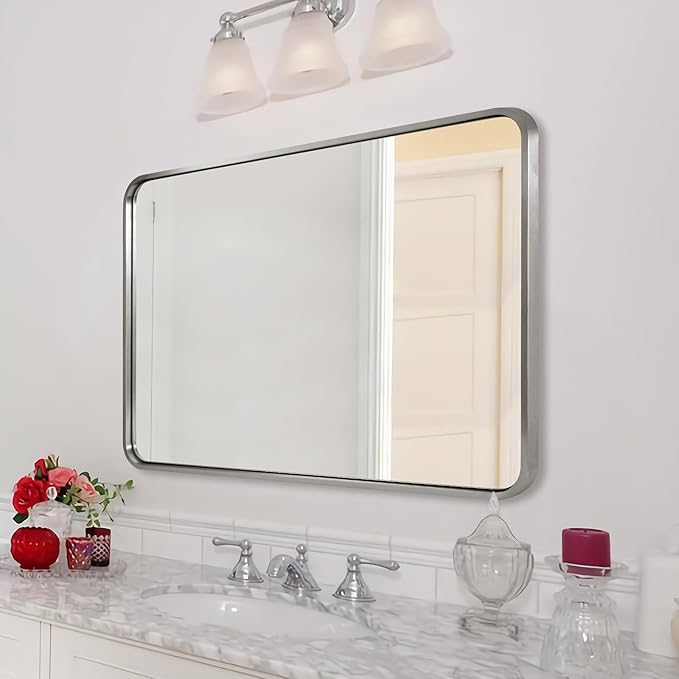 ANDY STAR Brushed Nickel Bathroom Mirror, 40”X30” Satin Nickel Mirror - Image 9