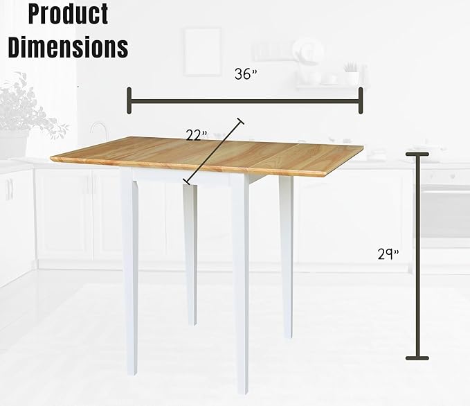 IC International Concepts, Solid Wood Small Drop Leaf Dining Table, Solid Real - Image 2