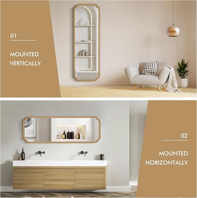 WallBeyond Full Length Mirror Wall Mounted 65"x22", Rustic Wooden Frame Floor - Image 6