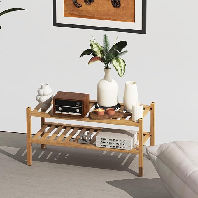 Bamboo Shoe Rack 2-Tier Organizer-Stackable Storage Shelf - Image 4
