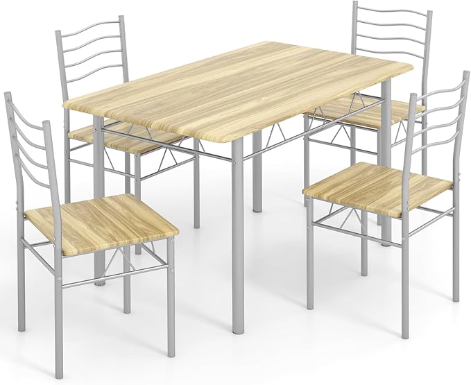 5 Piece Dining Table Set for 4 Chairs Modern Wood Metal Kitchen Breakfast by Casart