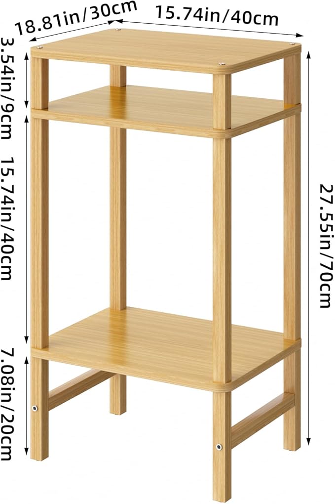 28in Tall Bamboo Side Table 3-Tier Small Narrow End Table, Skinny Nightstand - Image 3