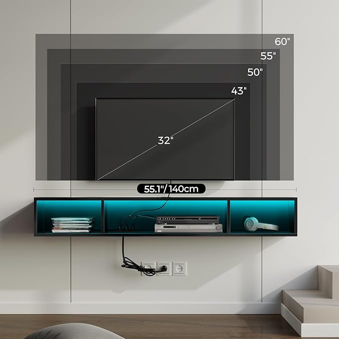 Rolanstar TV Stand with Power Outlet, Floating TV Stand with RGB Lights - Image 5