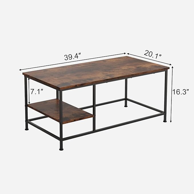 SENIG Brown Rectangle Wood and Metal Coffee Table - Image 3