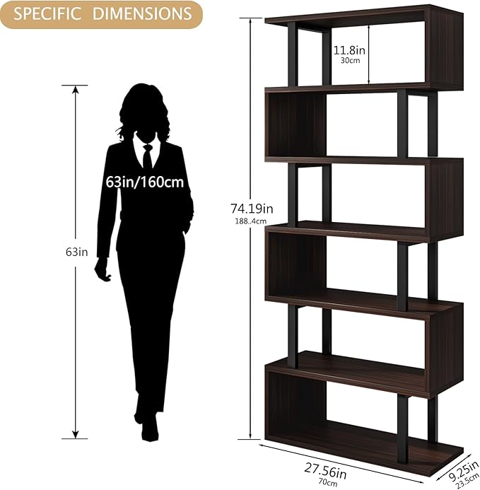 SORCEDAS Bookshelf Geometric Bookcase S Shaped Industrial Bookshelf Storage - Image 3