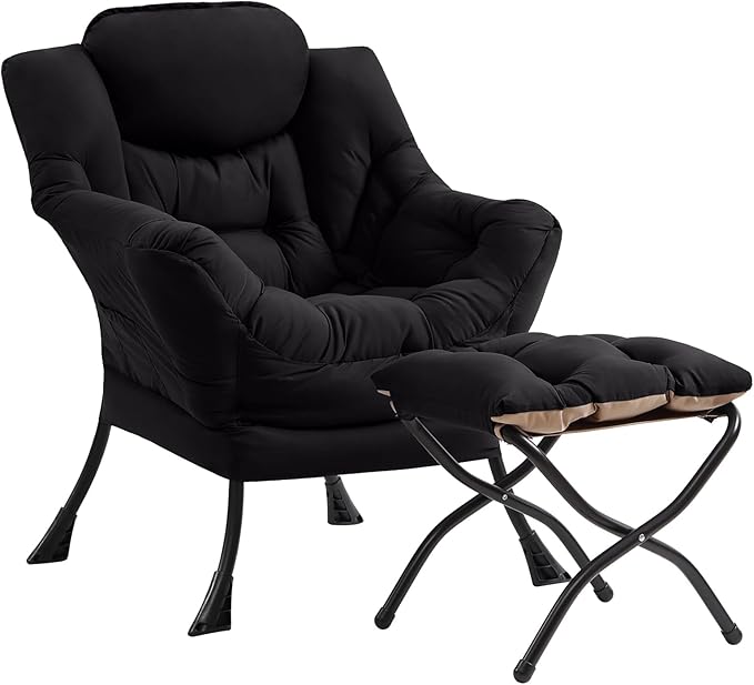 Cozy Lazy Chair and Ottoman, Large Contemporary Accent Lounge Chair Set by Givjoy
