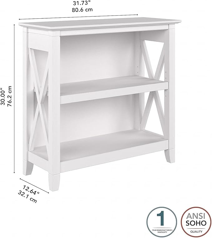 Bush Furniture Key West Small 2 Shelf Bookcase in Pure White Oak, Compact Home - Image 3