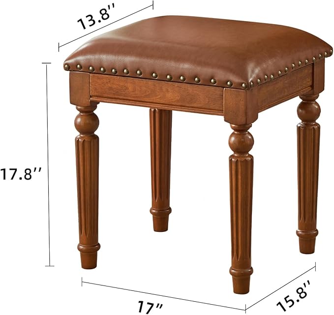 Vanity Bench Stool with Microfiber Leather Cushion, Vanity Chair Ottoman - Image 2