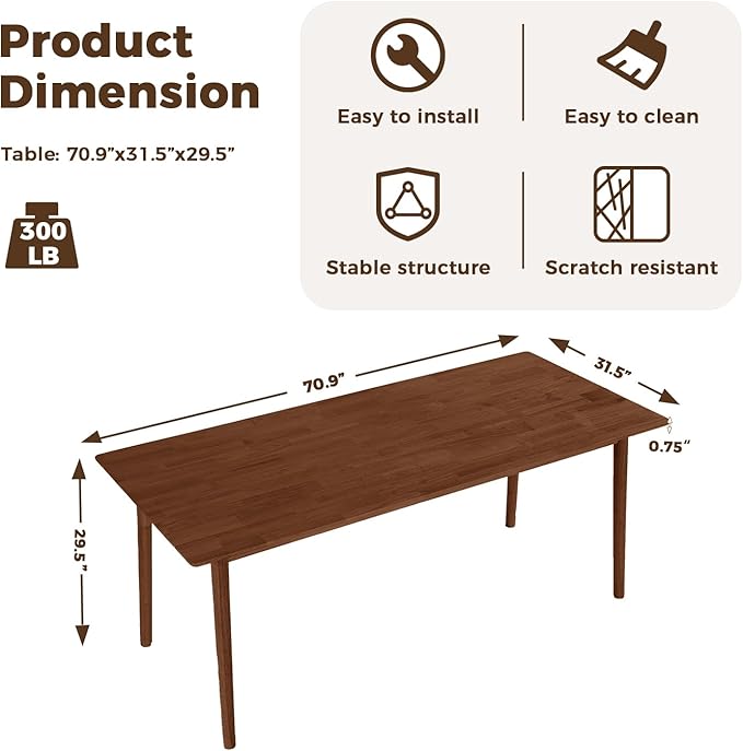 DELAVIN 70.8" Large Solid Wood Dining Table - Image 2