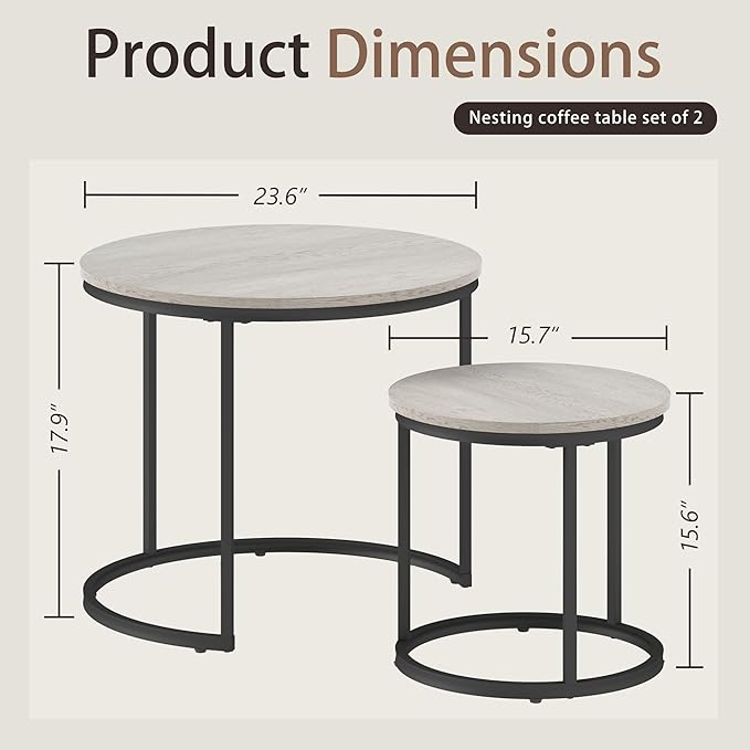 Nesting Tables Set of 2, Round Coffee Table, Small Nesting Coffee Table - Image 2