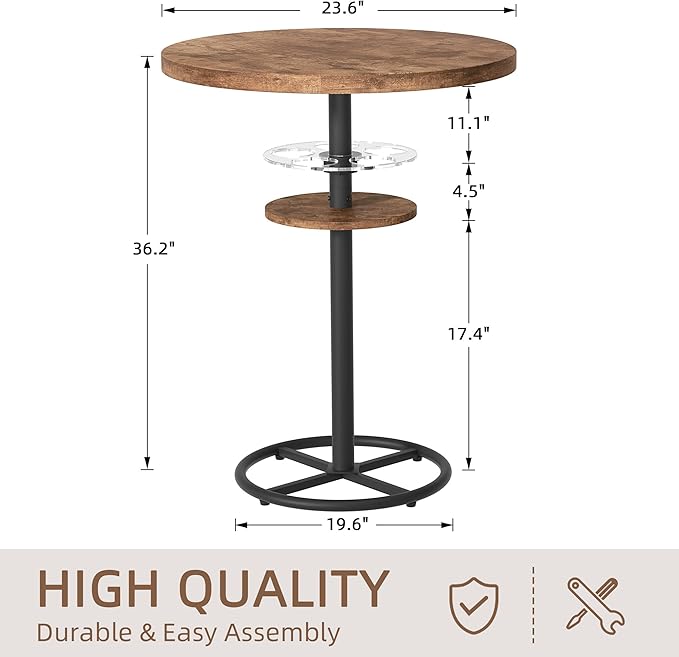 VECELO 36” High Top Bar Table, Sturdy Frame - Image 3