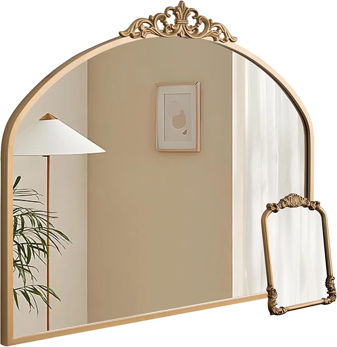 1 Set Vintage Mirror 36x29 Gold Antique Baroque Arched Ornate Traditional Brass by Meolyx