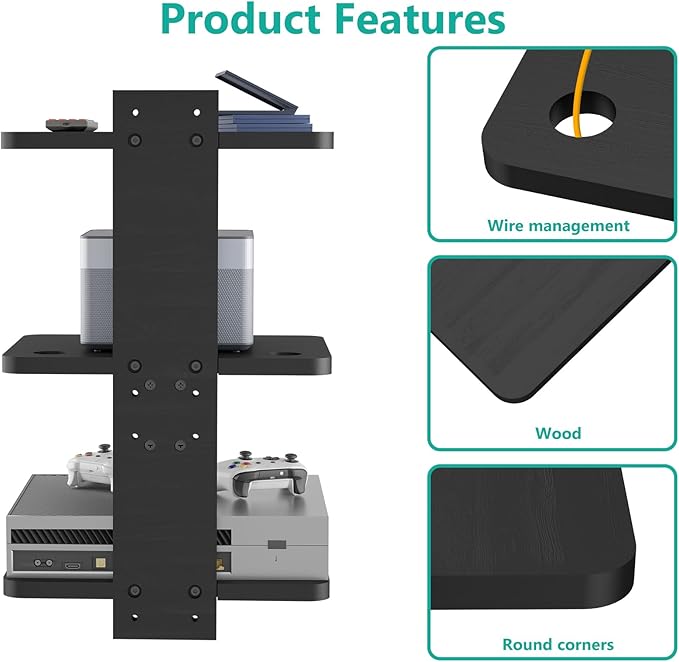 WALI Projector Mount Floating TV Shelf, Holds Up to 22lbs, Wooden Floating Shelf - Image 4