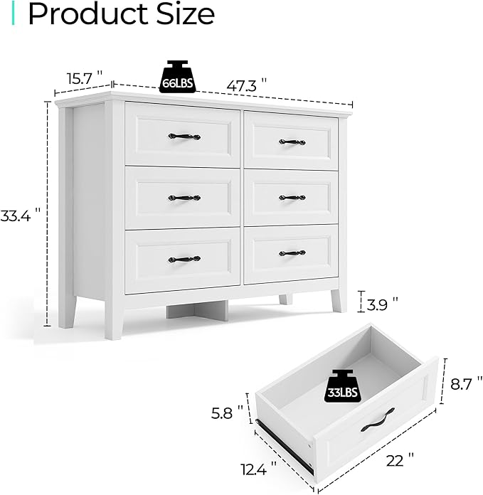 LINSY HOME 6 Drawers Dresser for Bedroom, Modern Farmhouse Dresser TV Stand - Image 3