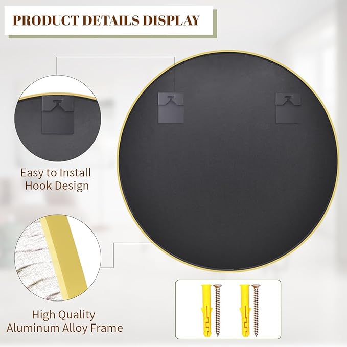 BEAUTYPEAK Circle Mirror Gold 36 Inch Wall Mounted Round Mirror - Image 5