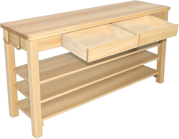 Wood Shoe Bench Entryway with Drawer: 3-Tiers Wooden Storage Shoe Rack with - Image 7