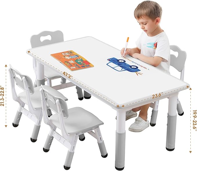 Kids Table and Chair Set, Snow Grey, Upgraded Plastic, 47.2x28.0 inches - Image 7