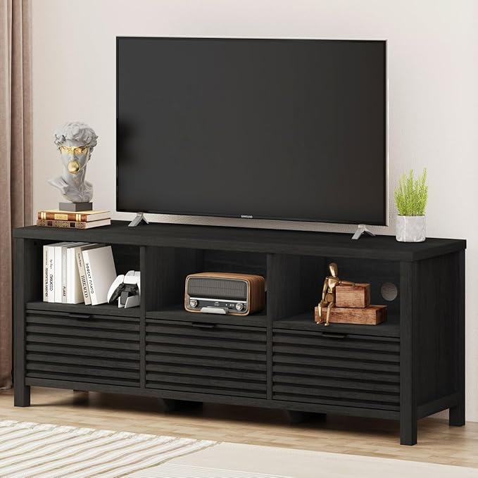 BON AUGURE Black TV Stand, Modern Entertainment Center by BONAUGURE