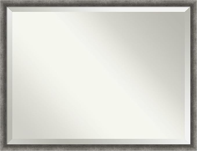Amanti Art Grey Wall Mirror 32x42 Burnished Concrete Narrow Rectangle Bathroom by AmantiArt
