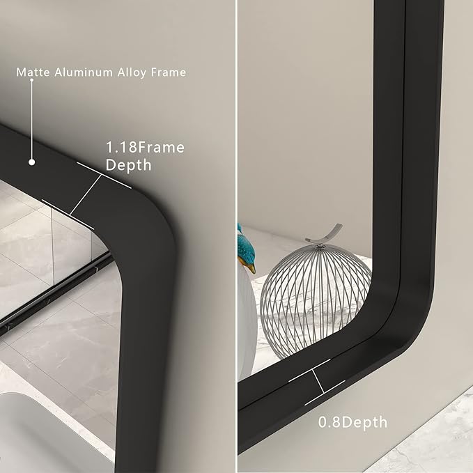 48x36 Matte Black Bathroom Mirror, Modern Rectangle Metal Framed Mirrors - Image 2