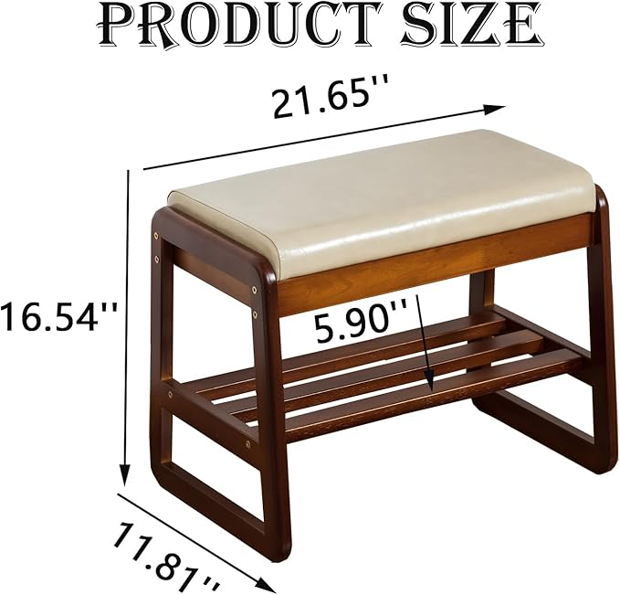 latifolia Solid Wood Bench, Entryway Shoe Bench - Image 3