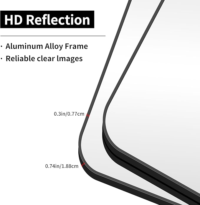 Bathroom Mirror, 60 x 24 inch Metal Framed Black Rectangle Mirror, Rounded - Image 8