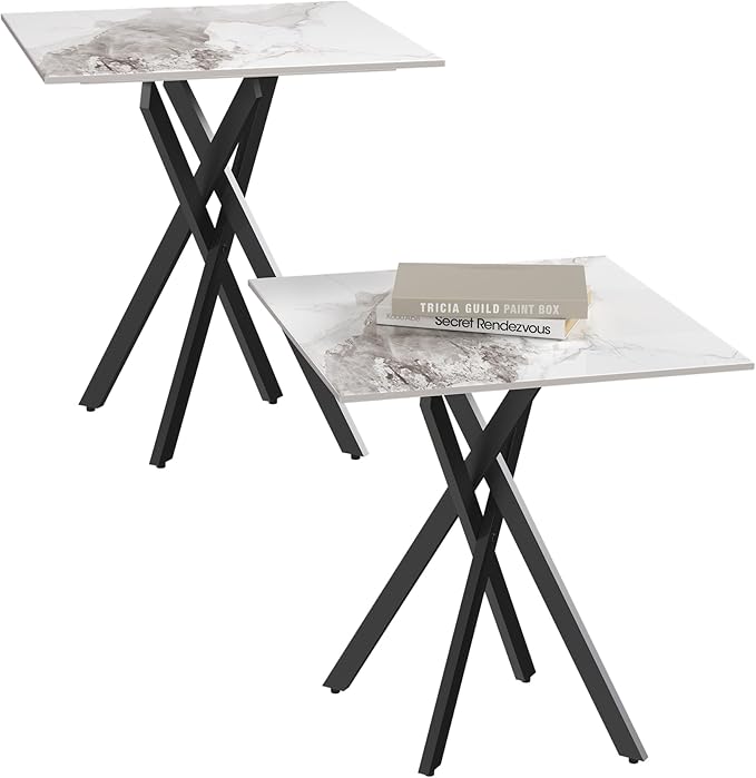 White Marble Side Coffee Table Set of 2 by NIERN