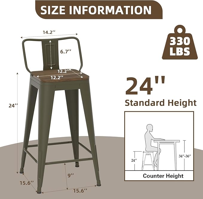 24 Inch Swivel Bar Stools Set of 4, Counter Height Bar Stools - Image 3