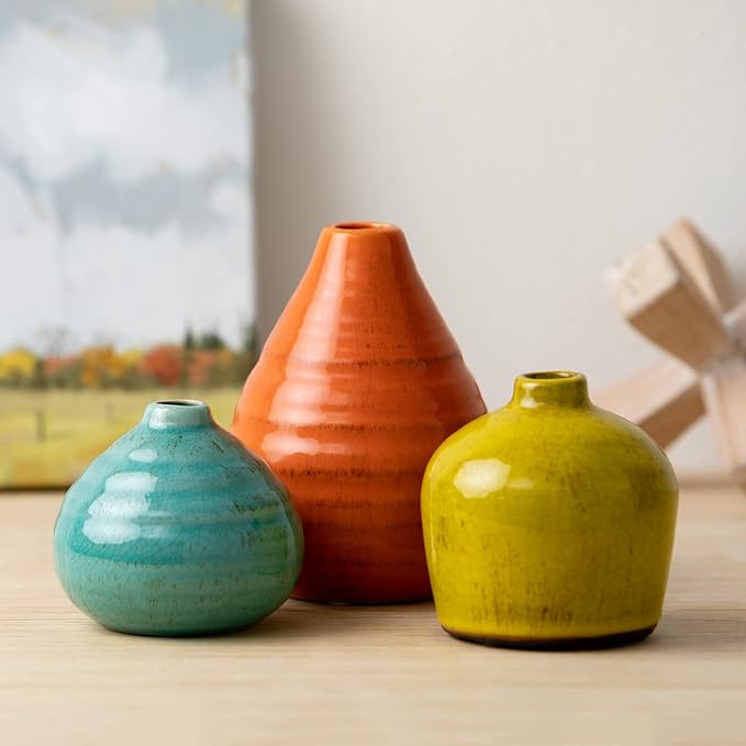 Sullivans Ceramic Vase Set- 3 Small Vases, Rustic Home Décor, Modern by Sullivans