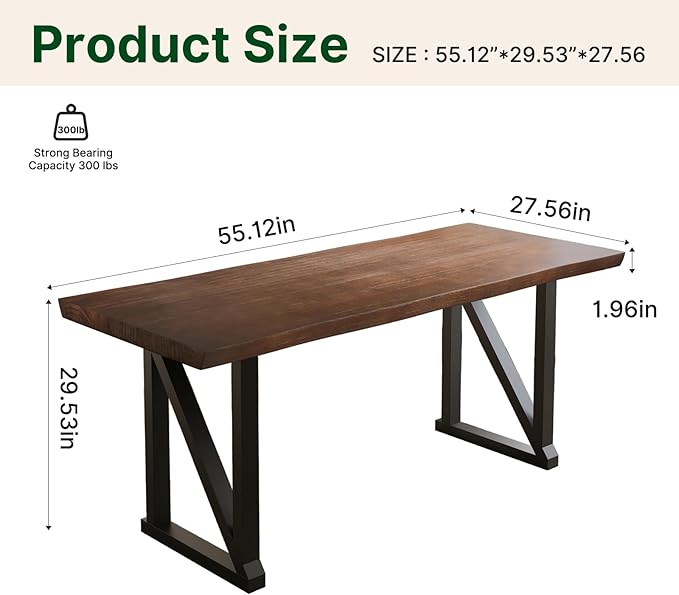 Solid Wood and Metal Modern Industrial 56 inch Wide Home Office Desk, Writing - Image 2