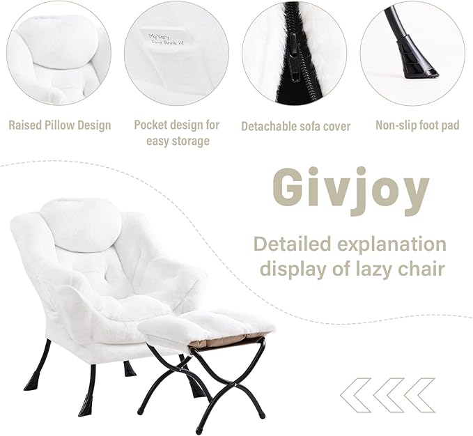 Cozy Lazy Chair and Ottoman, Large Contemporary Accent Lounge Chair Set - Image 4