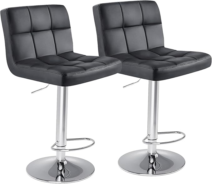 Sweetcrispy Bar Stools Set of 2, Armless PU Leather Adjustable Swivel Barstools by Sweetcrispy