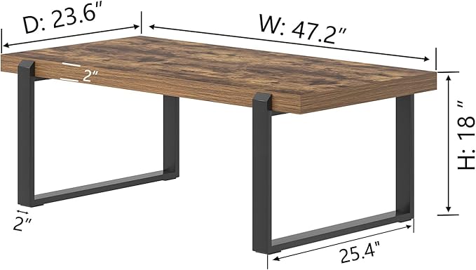 FOLUBAN Coffee Table, Modern Rustic Wood and Metal Center Table, Industrial - Image 2