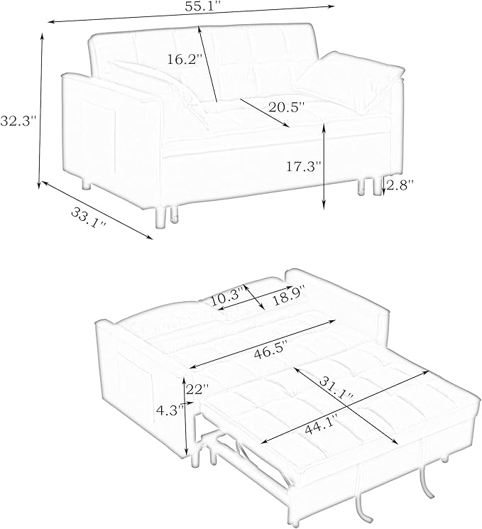 Ball & Cast Convertible Sofa Bed, Pull Out Loveseat Sleeper Sofa, Convertible - Image 2