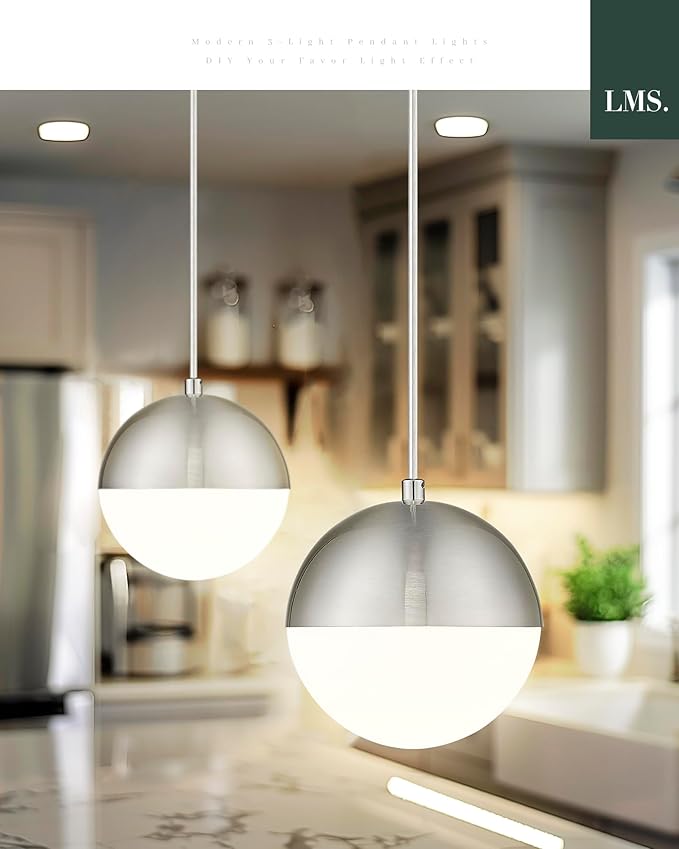 LMS 6-inch Brushed Nickel Pendant Light, Mid Century Kitchen Island Pendant - Image 4