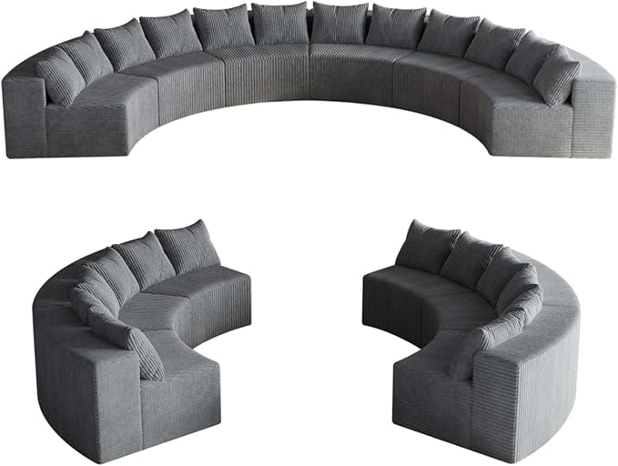 KEIKI Corduroy Curved Sectional Sofa, 6 Seater Symmetrical Modular Semi - Image 6