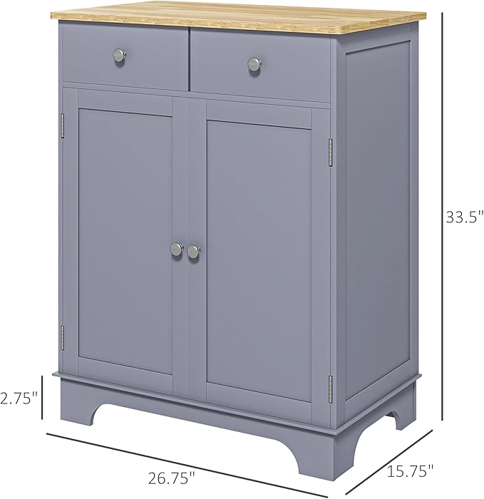 HOMCOM Sideboard with Solid Wood Countertop, Modern Kitchen Storage Cabinet - Image 3