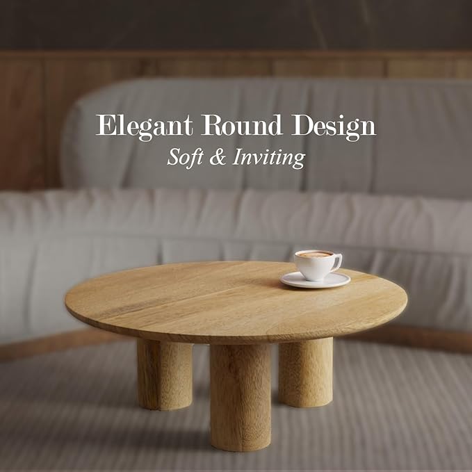 Relso Gaia Round Coffee Table, Natural Mango Wood Coffee Table - Image 7