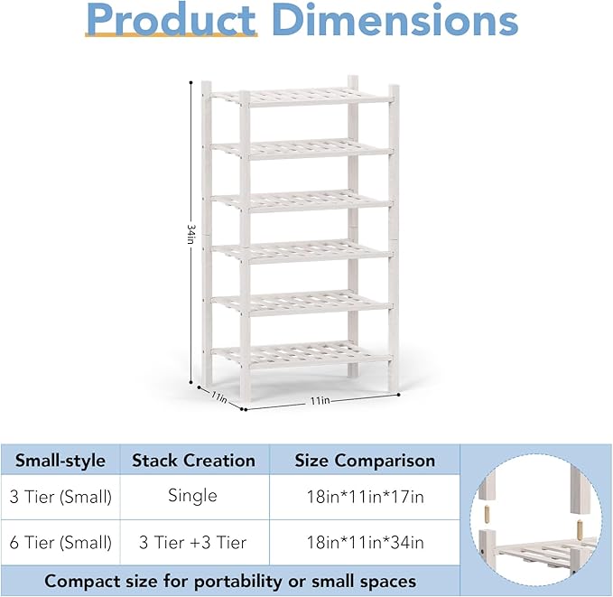 Haddockway small 6 Tier Bamboo Shoe Rack Storage Organizer, Small Space - Image 3